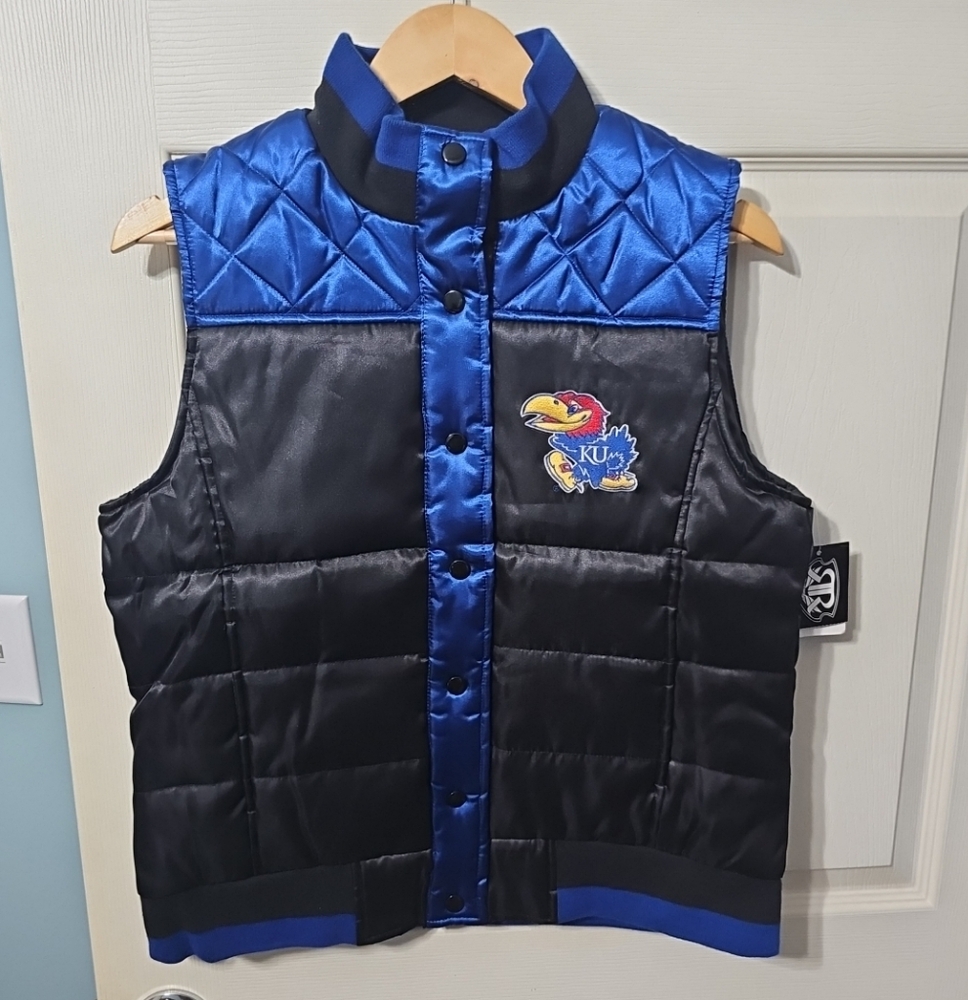 University Of Kansas‎ Jayhawks Puffer Vest Women's Large Black Blue NEW w/ Tags.